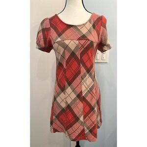 H&M Retro Women's M Short Red Plaid Dress Short Sleeve Pullover Cotton Babydoll